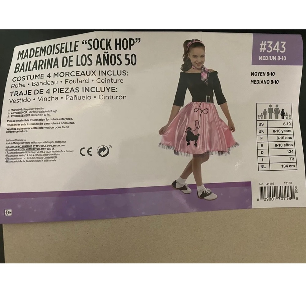 Miss Sock Hop 50s Pink Black Dress Belt Child Costume Halloween Girl* - Picture 10 of 13